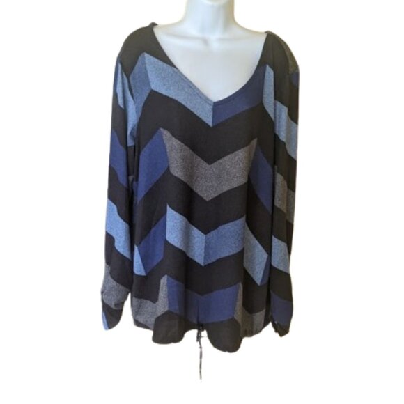Blue Striped V-Neck Shirt or light Sweater 1X - Picture 1 of 4